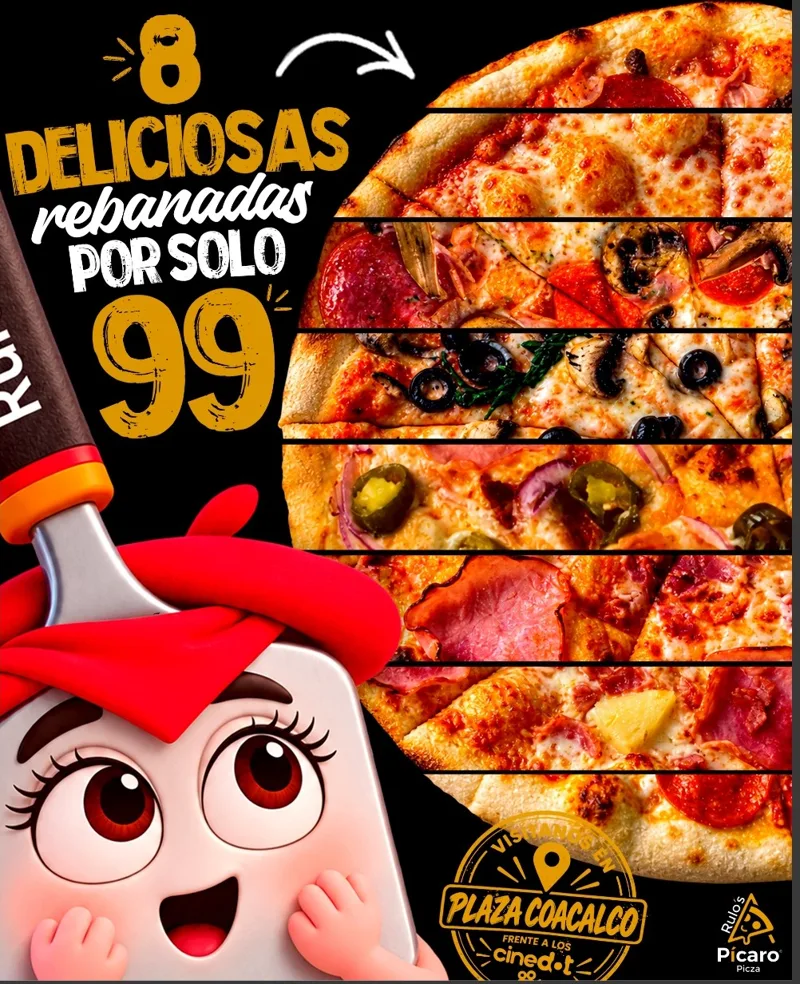 Póster en versión oscura: 8 deliciosas rebanadas por solo $99
